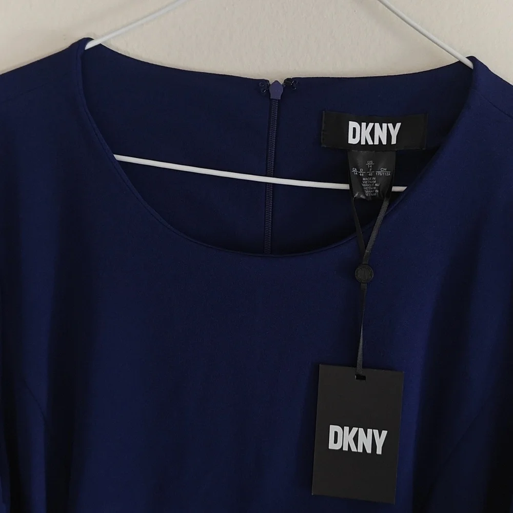 DKNY WOMEN'S SHORT-SLEEVE JEWEL NECKLINE DRESS (SIZE 14) - Picture 4 of 7
